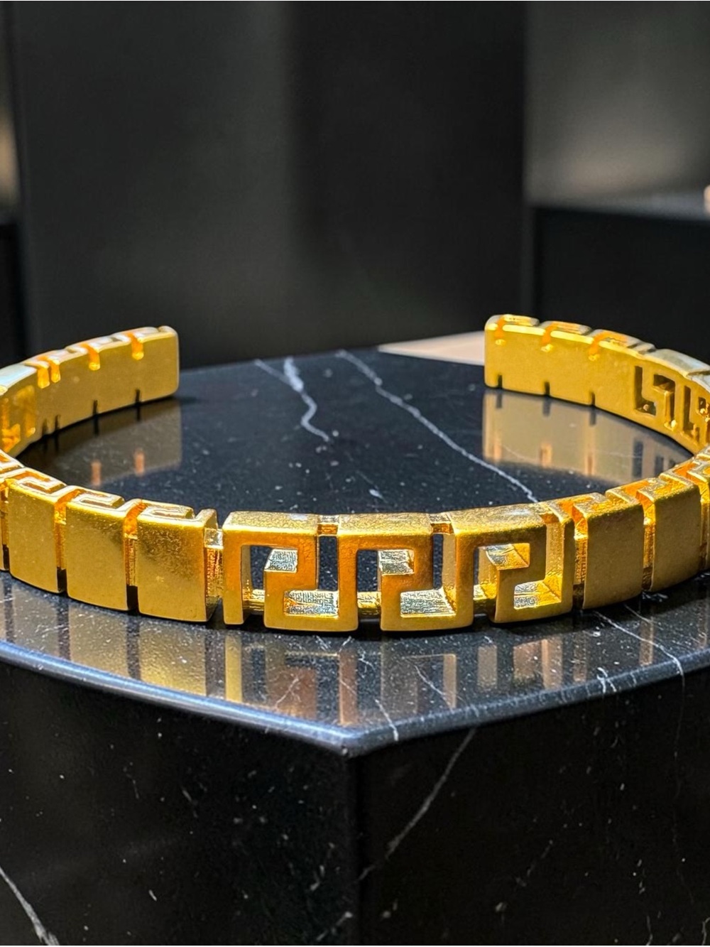 Versace Metallic Gold Greek Key Cuff Bracelet